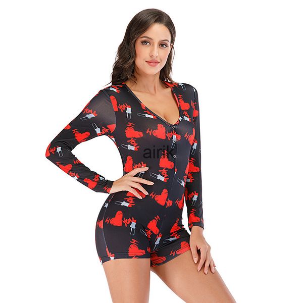 

spring / summer deep v-neck love lipstick printed home clothes long sleeve one-piece pajamas nightgowns women lingerie sleepwear sets woman, Black;red