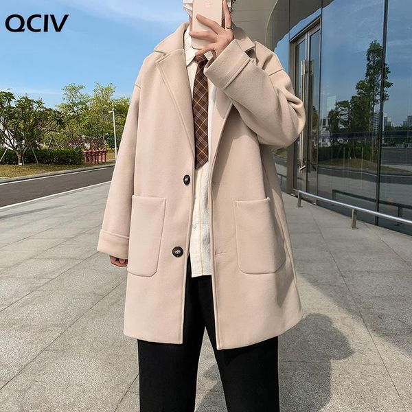 

woolen mid-length coat men's trend autumn and winter new harajuku bf couple wind outer wear woolen coat, Black