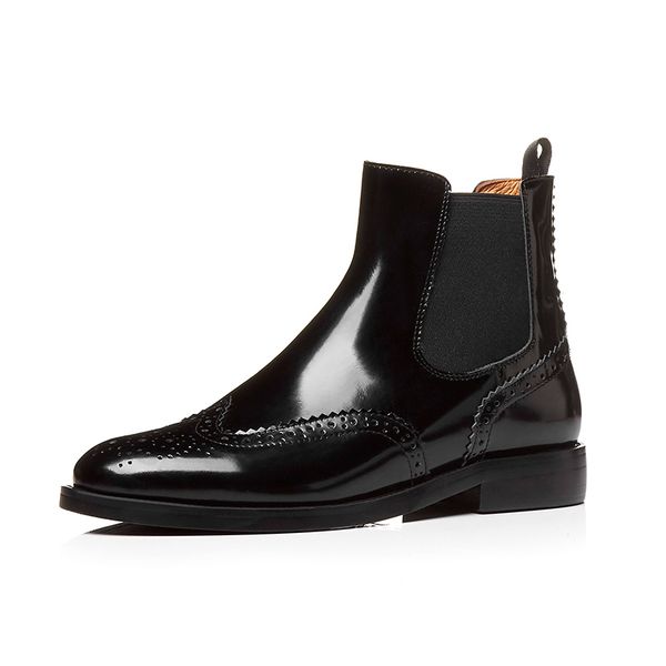 

fashion brogue carved boots black flat heel genuine leather womens martin boot