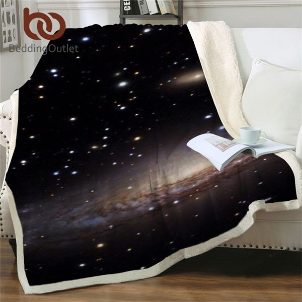 BettdetailsOutlet Erstaunliche Galaxie Sherpa-Decke Universum-Druck-Plüsch-Wurfbetten-Decke-Sofa-Cover Thin Quilt Mantas Para Cama 201222