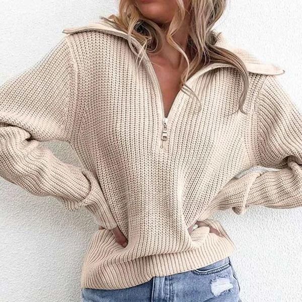 

winter fall 2020 fashion zipper sweaters women long sleeve oversized jumpers female casual high street knitted pullovers clothes, White;black