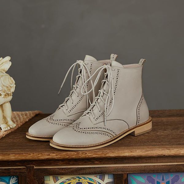 

xiuningyan fashion women's ankle boots genuine leather ladies martin boots handmade square toe retro woman brogues, Black