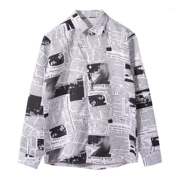 

shirt men black white papers print 2020 summer beach wear hawaii shirts men casual long-sleeve tanks loose breathable g31, White;black