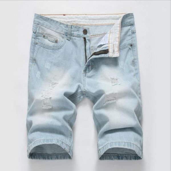 

men light blue short jeans summer holes denim shorts good quality men straight loose jean shorts jean short pants size 401