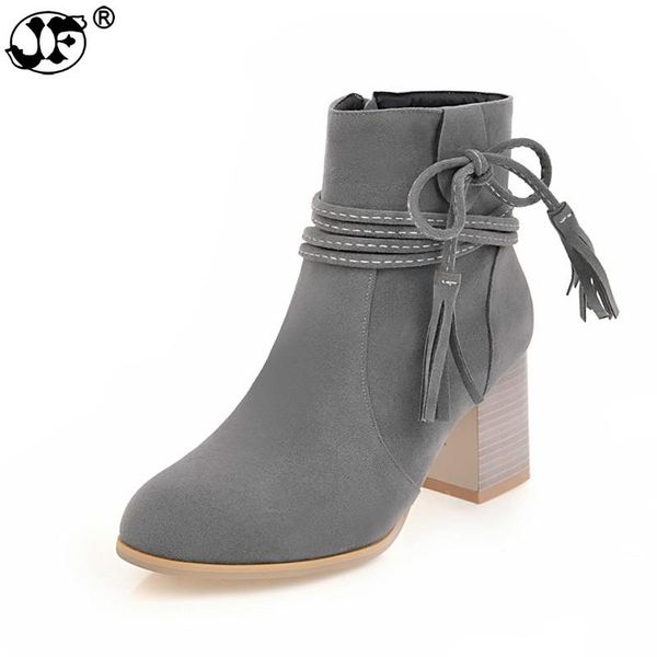 

boots plus size 34-43 high heels fringe knot fashion women shoes woman autumn winter ankle footwear black gray 785op