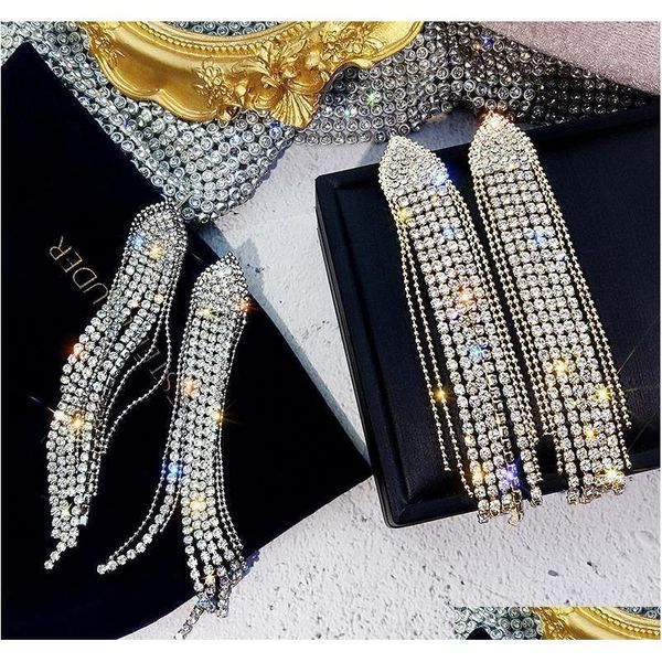 

s928 fashion jewelry s925 silver needle long earrings rhinstone tassels dangle stud earrings ozih4