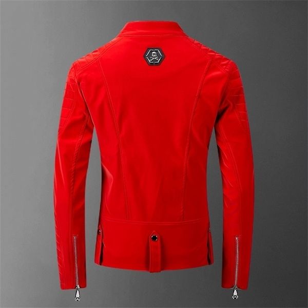 Schädel gebundenes Leder rote Jacken Männer High Street Stil Turn-Down-Ausschnitt Streetwear Herren Jacken und Mäntel Casacas Para Hombre 201114