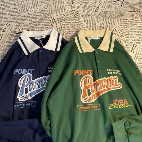 

урожай polo воротник крупногабаритные толстовки женщин корейской trendy 2020 осень письмо версия для печати толстовка сыпучие harajuku топ с, Black