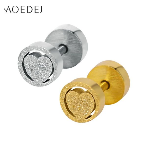 

aoedej 6mm heart earrings stud stainless steel earings womens jewelry girls silver color dull polish pendientes flecos, Golden;silver