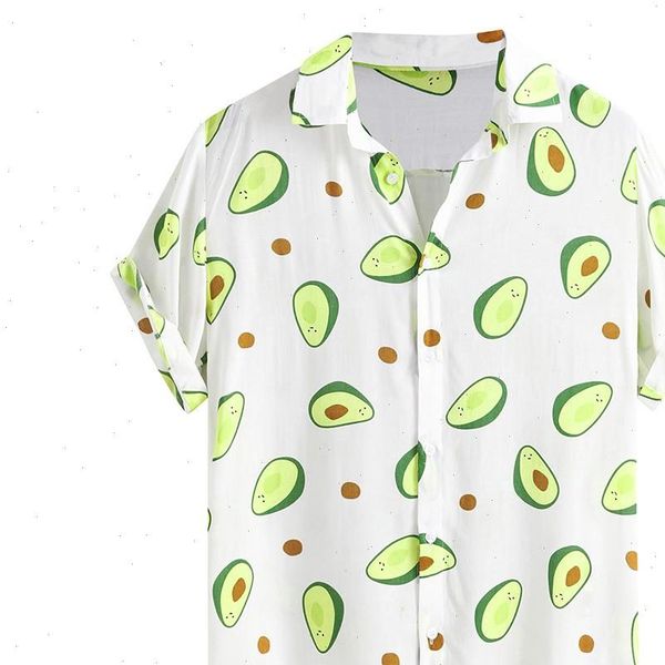 

hawaiian shirt avocado print men shirt turn down collar short sleeve casual beach camisas hombre men streetwear camisa masculina, White;black