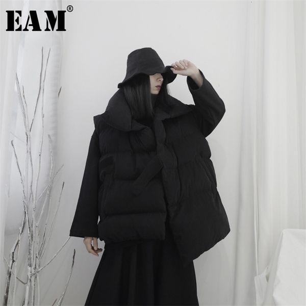 

[eam] women big size asymmetrical cotton-padded loose fit vest new lapel sleeveless fashion tide spring autumn 19a-a592 201031, Black;white