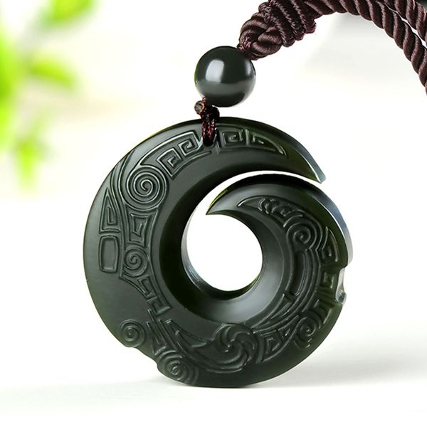 

natural hetian jade pendant necklace jadeite jewelry for men gifts buddhist lucky carved fashion charm women amulet, Bronze;silver