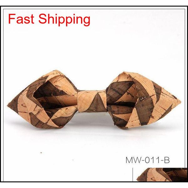 

2019 sharp corner cork wood bowties men's novelty striped geometric pattern wooden bow ties for men w qylpwa beauty888, Black;gray