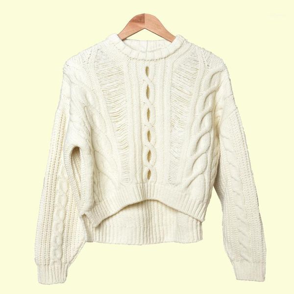 

19 sweet joker hollow out twist round neck pullover knitting shirt female 910861, White;black