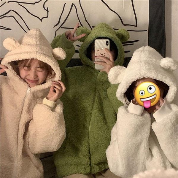 

womens hooded sweatshirt solid lambskin long sleeve hoodies ladies warm outerwear pullovers fleece drawstring hooded moletom, Black