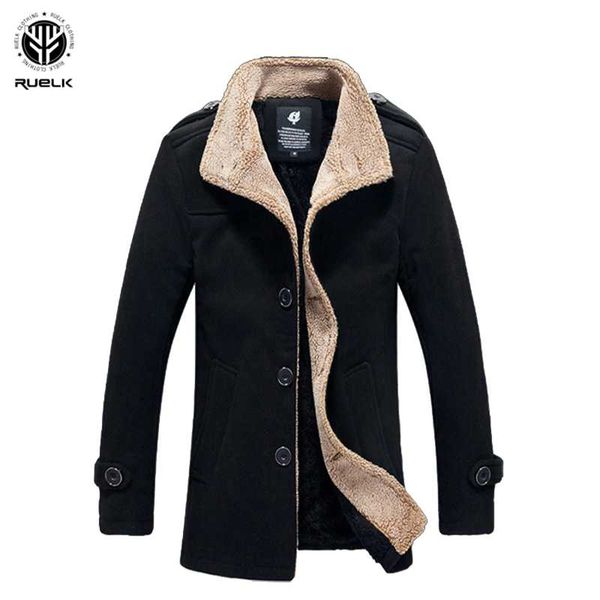 

ruelk 2020 autumn and winter new slim and velvet men's coat korean men's windbreaker lamb wool woolen coat men clothing, Black