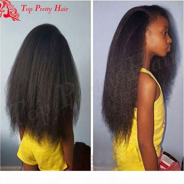 

итальянский yaki полный парик шнурка человеческих волос с ребенком волос 150 180 плотность glueless грубый kinky прямая lacefront парики для, Black;brown