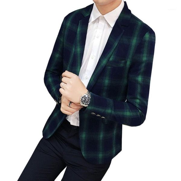 

men's autumn new arrival fashion plaid blazer 2018 slim fit single buckle british style suit jacket for male coats asian size1, White;black