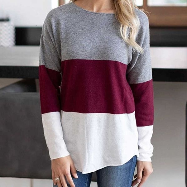 

spring women's stitching round neck casual print o-neck long sleeve loose t-shirt basic clothing 2020 new, White