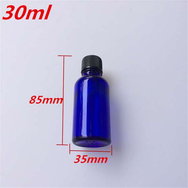 10 Stück 35 x 85 mm dunkelblaue Glas-Kosmetikflaschen mit schwarzem Kunststoff-Verschluss zum Selbermachen, 30 ml ätherisches Öl