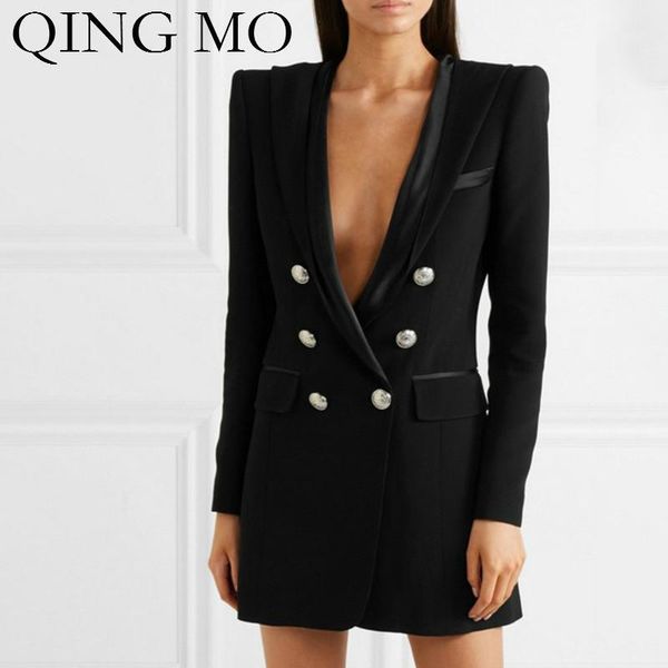 

qing mo women black solid suit women personality slim coat full sleeve hooded coat 2019 autumn zqy13711, Tan;black