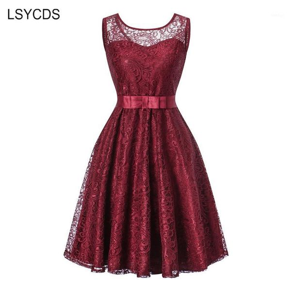 

lsycds 50s 60s retro ladies dress floral sleeveless knee-length big swing vintage desses casual party red blue pink lace dress1, Black;gray