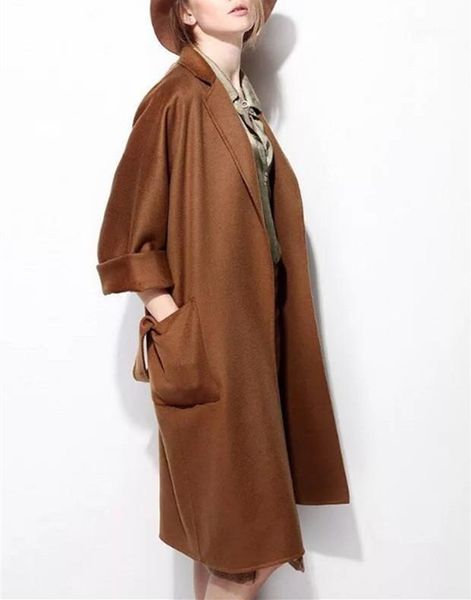 

double-face 100%wool fabrics women's fashion overcoat mid-long no lining chocolate color s/m/l1, Black