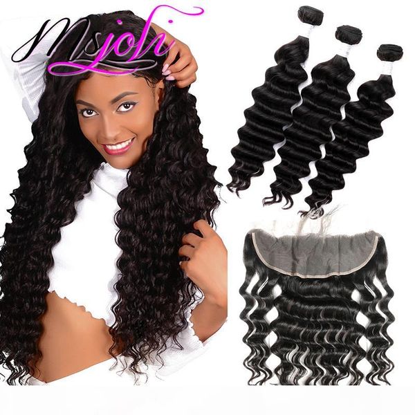 

brazilian malaysian peruvian virgin hair weaves 3 bundles with lace frontal loose deep wave 8a indian cambodian remy human hair bundles, Black;brown