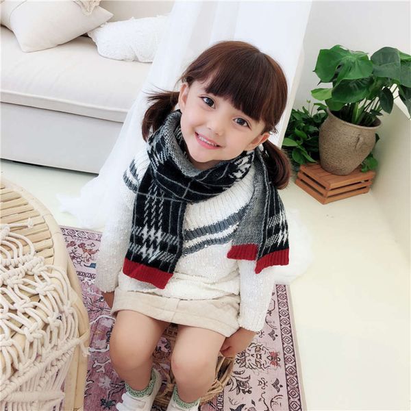 

knitted children's new autumn and winter colorful plaid scarf versatile wool warm baby's neck gift ed9p, Red;brown