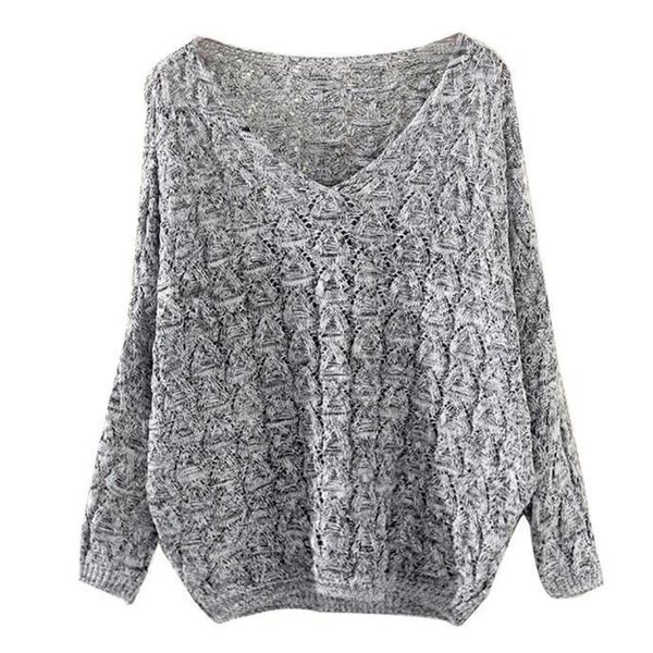 

jaycosin v collar sweater batwing sleeves acrylic swester casual womens hollow out bat long sleeve loose v collar sweater, White;black