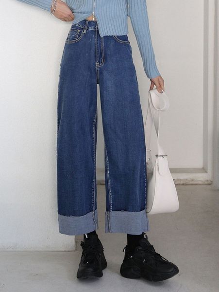 

dazy high waist frayed hem wide leg jeans i8pv#, Blue