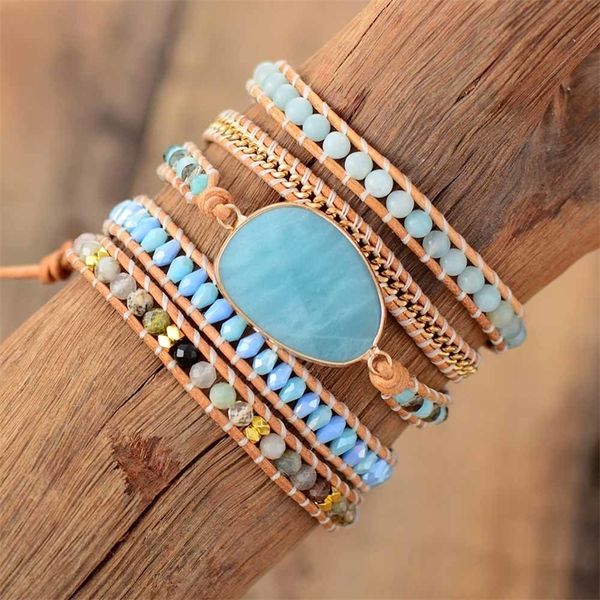 

exclusive wrap bracelets jewelry handmade natural stone crystal leather wrap bracelet statement cuff bangles bracelets gifts y200730, Black