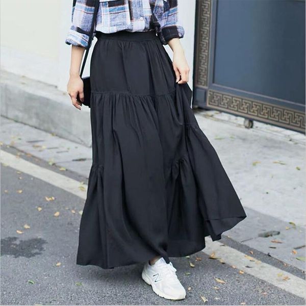 

women casual loose long skirts female spring autumn high waist irregular ruffles party maxi skirts plus size 5xl 6xl 7xl, Black