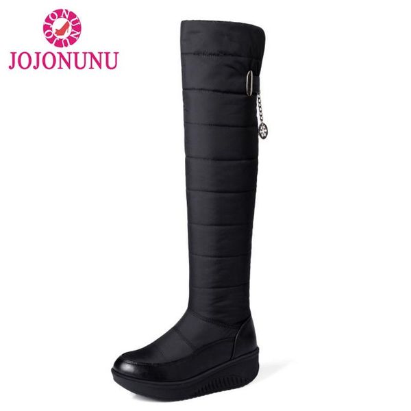 

fitwee size 35-44 women thigh high boots winter plush fur warm shoes woman thick bottom buckle long boots ladies wedge shoes, Black