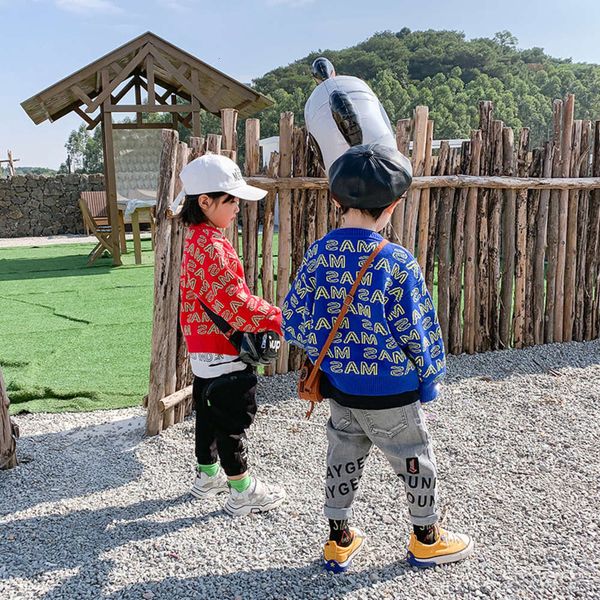 

korean sweater boys' spring baby new long sve middle and large fashion children's wear bwmm, Blue