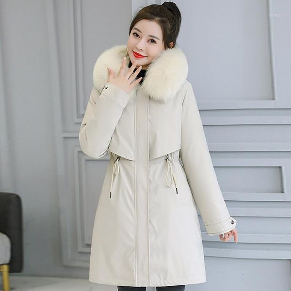 

plus size 6xl women winter jacket hooded long wool liner woman parkas with fur collar oversized slim thick casual winter coats1, Black