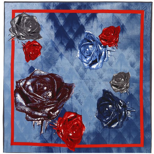 

new twill silk scarf women spain large shawls floral print stoles square bandana kerchief scarf female foulards neckerchief 130cm, Blue;gray