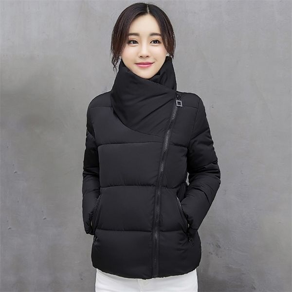 

winter mujer parkas solid jacket women plus size windproof design stand collar solid thick casual coat femme kobieta kurtka 201217, Black