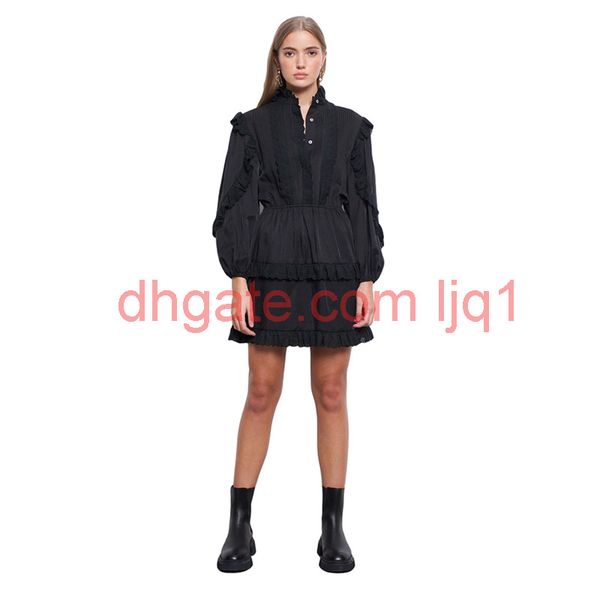 

knee length dress cute ruffles cotton casual dress long sleeve dress for autumn winter women's clothing, Black;gray