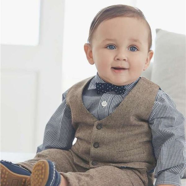 

4pcs/set) wedding clothing set newborn baby clothes shirt+vest+pant+bow y200323, White