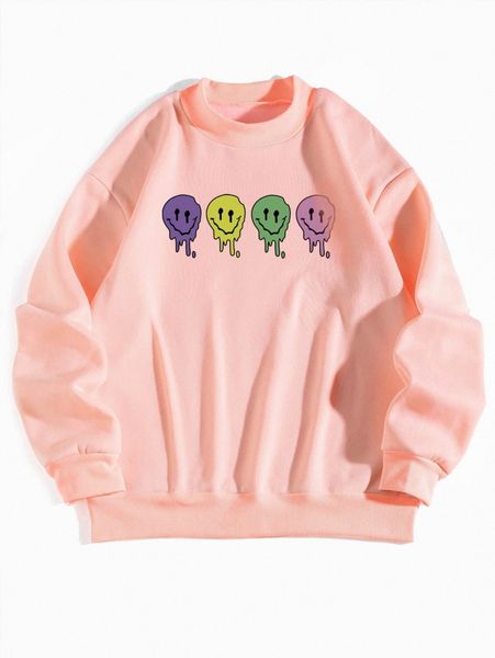 

cartoon face print thermal lined sweatshirt y1zn#, White;black