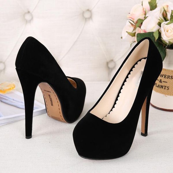 

dress shoes extreme high heels platform pumps 14cm ladies party stiletto 4cm waterproof women's size 46 round-toe1, Black