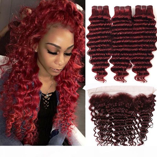 

red 99j deep wave 3 bundles with closure brazilian hair bold red 99j burgundy bundles with closure shining star remy hair bundl, Black;brown