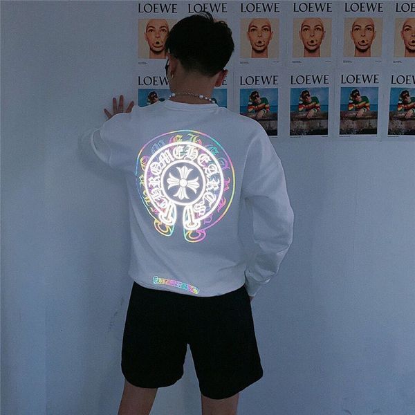 

autumn 20 new fashion brand ch crosin sweater double shadow horseshoe cross reflective round neck pullover men's fashion, Black
