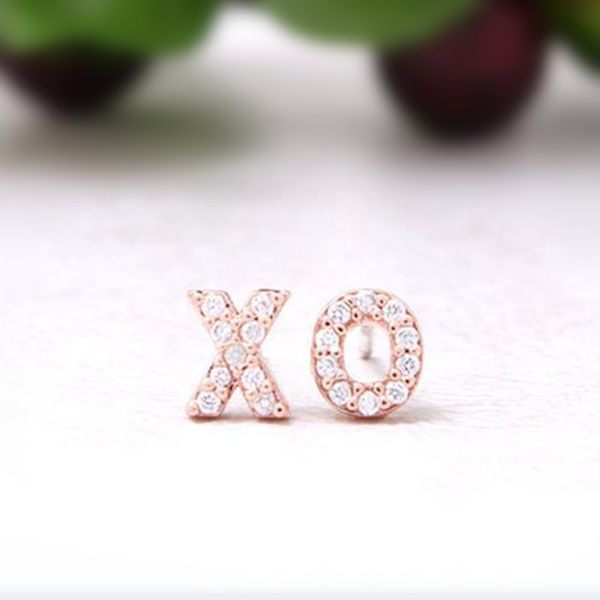 

fashion letter xo with rhinestones ear studs gold silver rose three color optional suitable for men and women, Golden;silver