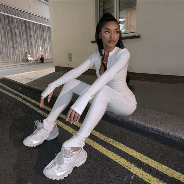 

women's new high waist zipper slim fit sports jumpsuit in autumn 2020, Black;white