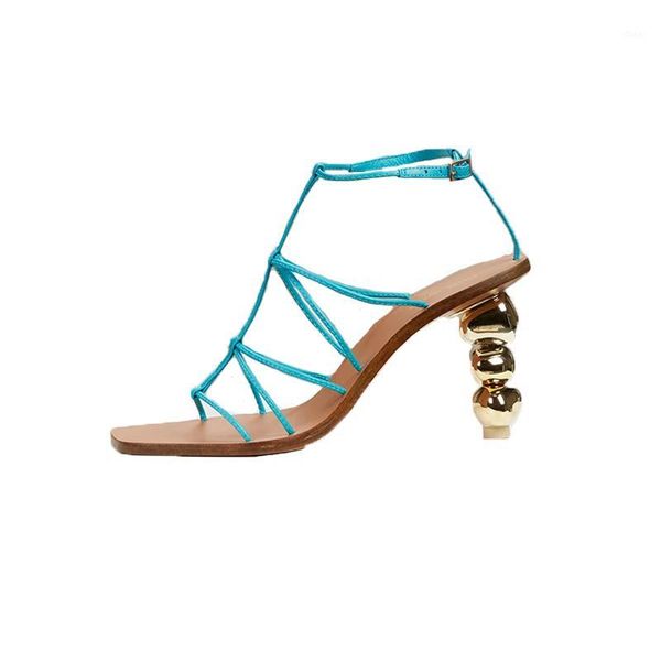 

gold ball heels sandals sky blue women party high strange heels shoes woman summer weeding gladiator pumps ladies1, Black
