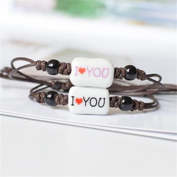 

charm bracelets exquisite hand-woven i love you bracelet fashion beautiful ceramic red heart beaded, Golden;silver