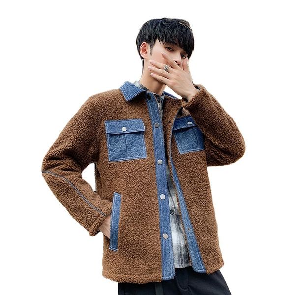 

new design men fake sherpa denim jacket with fur