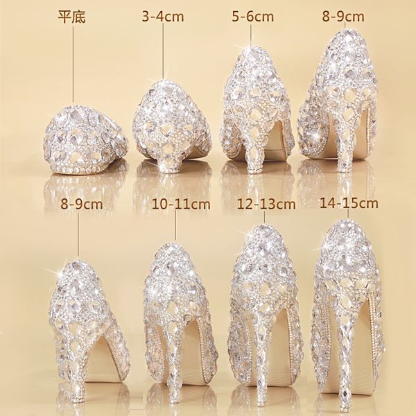 

crystal shoes cinderella women heels for evening party glittering round toe custom silver rhinestone wedding pumps size 9 y200702, Black